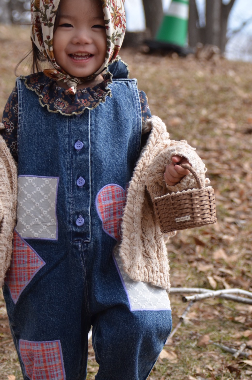 poupou d'amour 2026年春 デニムオールインワン パッチワーク 海外子供服コーデ