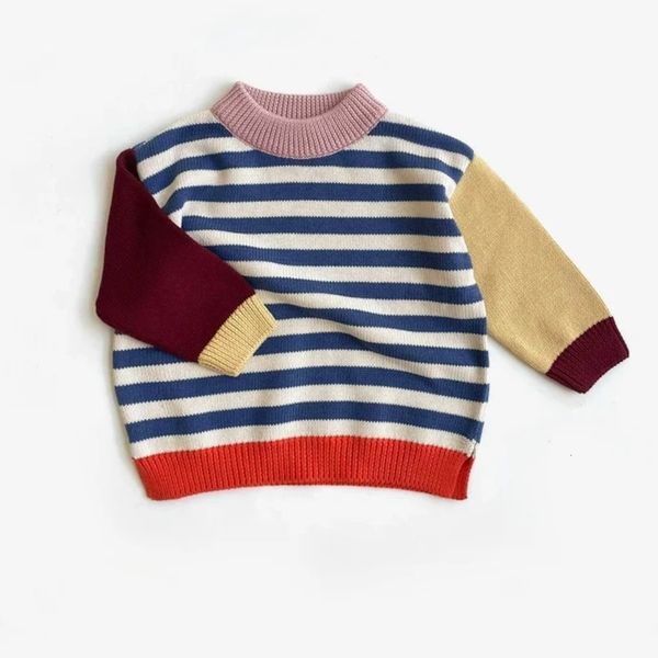 ORGANIC COTTON KNIT JUMPER - NAVY STRIPE COLOUR BLOCK